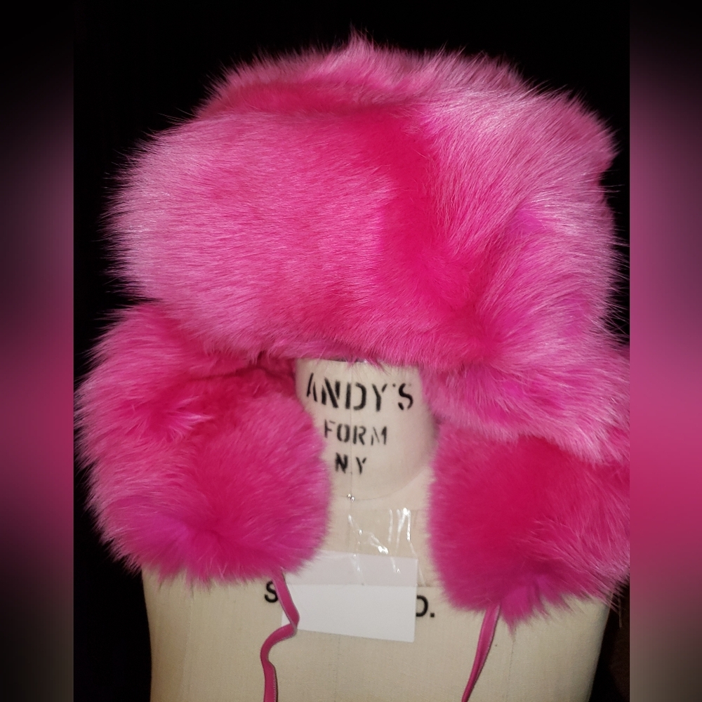 Barbie Pink genuine fox fur trapper trooper Russian hat.